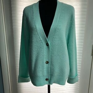 Talbots XL P Aqua Blue Cardigan Sweater Ribbed Long Sleeve 3 Button